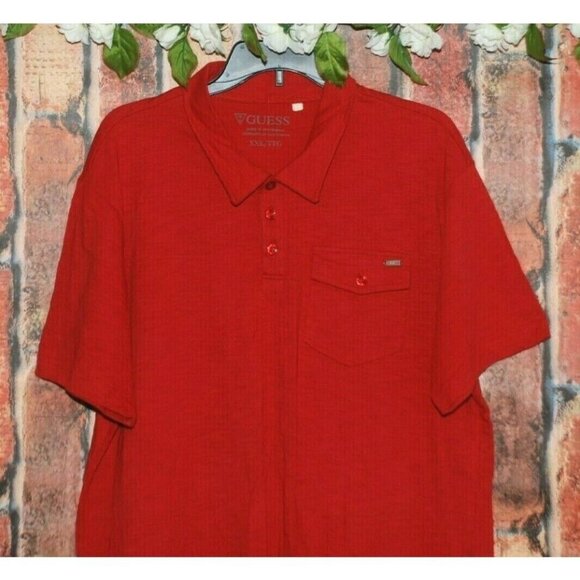 GUESS Men's Red Polo Shirt Size XXL Short Sleeve Pocket Stretch Collared - Picture 1 of 6